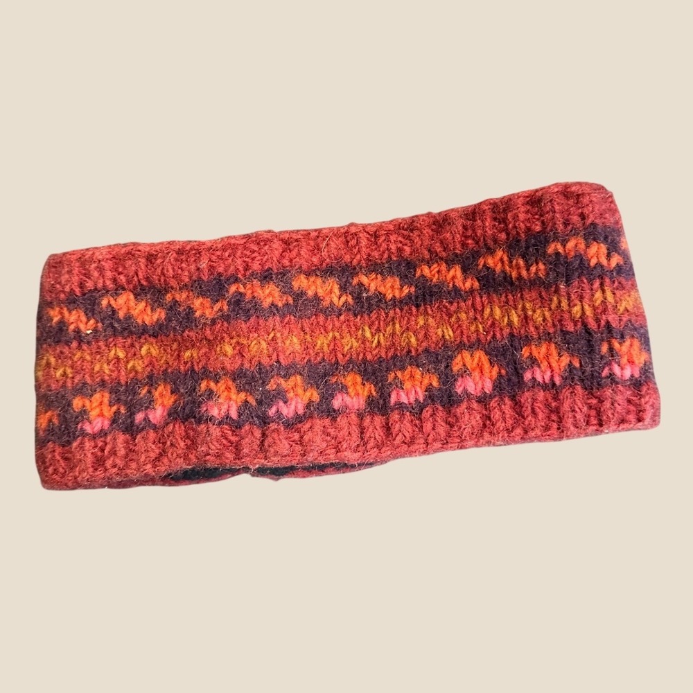 Mexicali Blues Knit Headband Fleece Lined Red Fair Isle Sm Wool Blend Ear Warmer